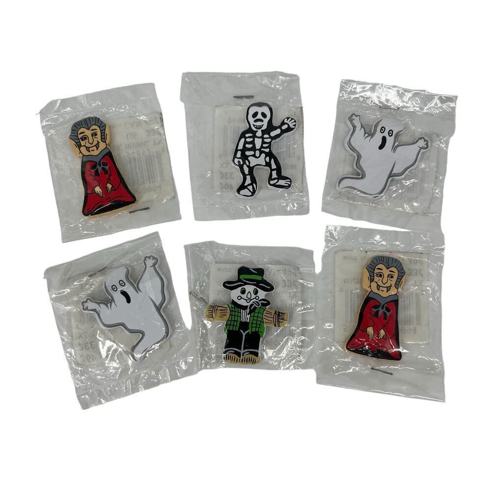 Vintage 90’s Halloween‎ Painted Wooden Characters Dracula Ghost Skeleton